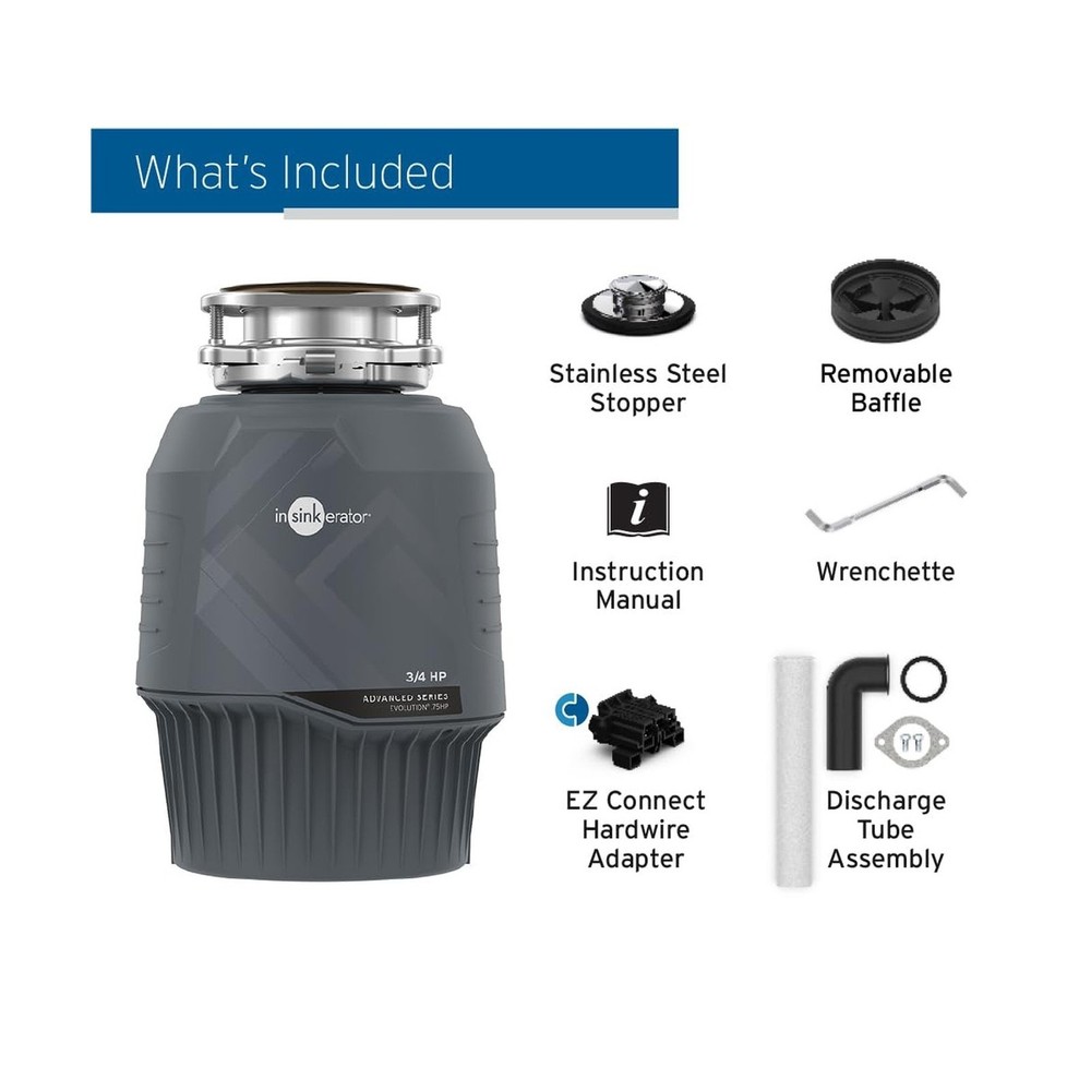 InSinkErator EVOLUTION 0.75HP 3/4 HP, Advanced Series EZ Connect Continuous F...