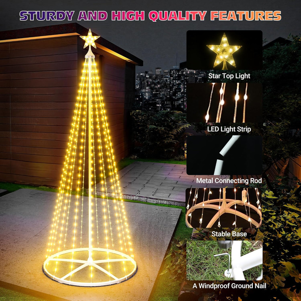 6FT Smart Cone Christmas Tree with Music Sync & Remote Control LED Lights