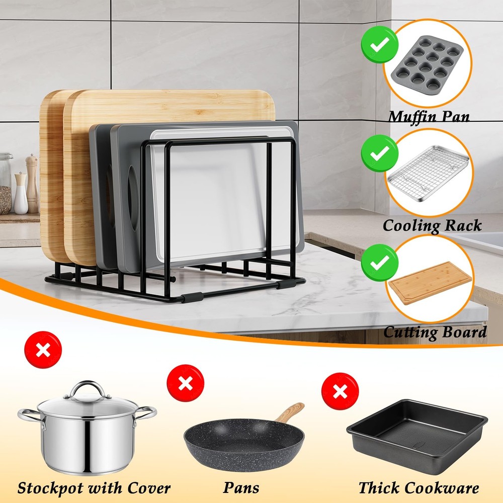 AKSONMN Baking Sheet Organizer Rack – 5-Slot Bakeware & Large, BLACK - 1 Pack