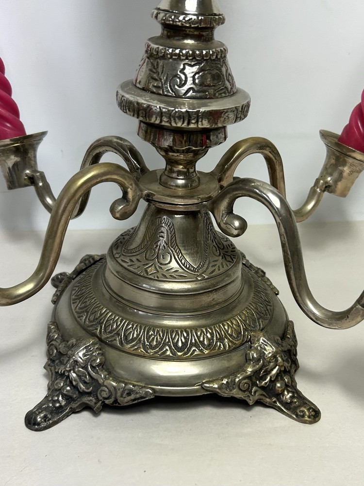 Antique Silver Plated Candelabra - 5 Arm Gothic Table Centrepiece