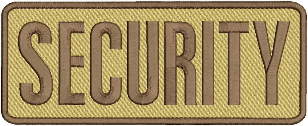 SECURITY EMBROIDERY PATCH 4X11 HOOK  ON BACK TAN/BROWN