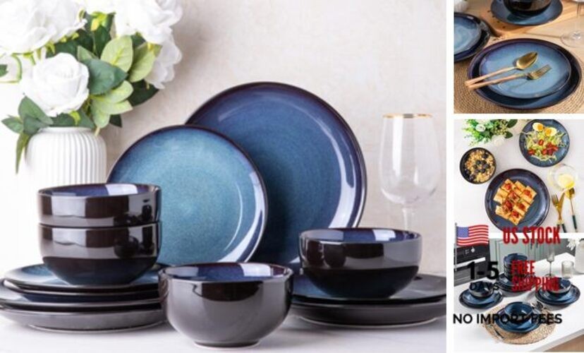 Ceramic Dinnerware Sets for Dreamy Moonlight-Blue Service for 4-12pcs