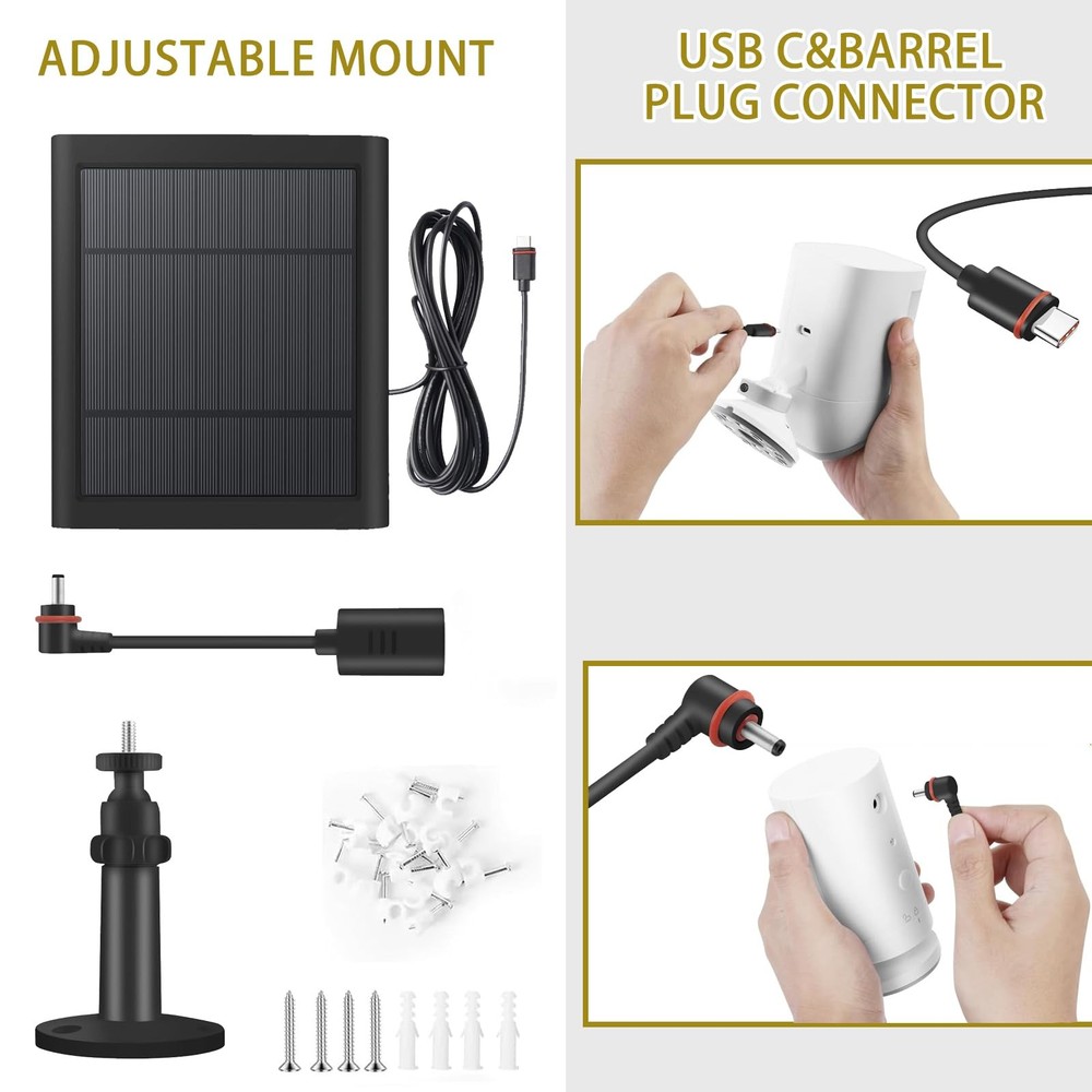 1 Pack - Solar Panel for Ring Security Camera Spotlight Cam Dark Black