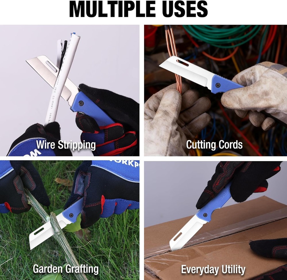 WORKPRO Electrician & Folding Pocket Knife with Stainless Plain Edge G10 Handle