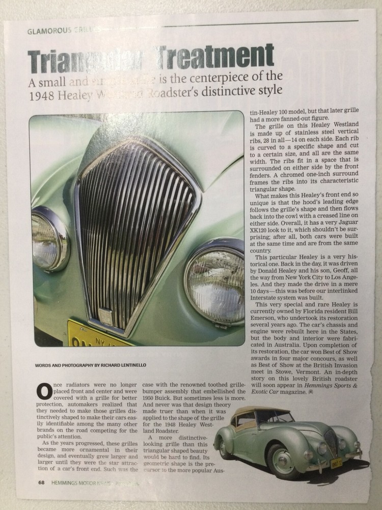 HMN 1207 Article Glamorous Grilles Triangular Treatment 1948 Healey Westland 1pg