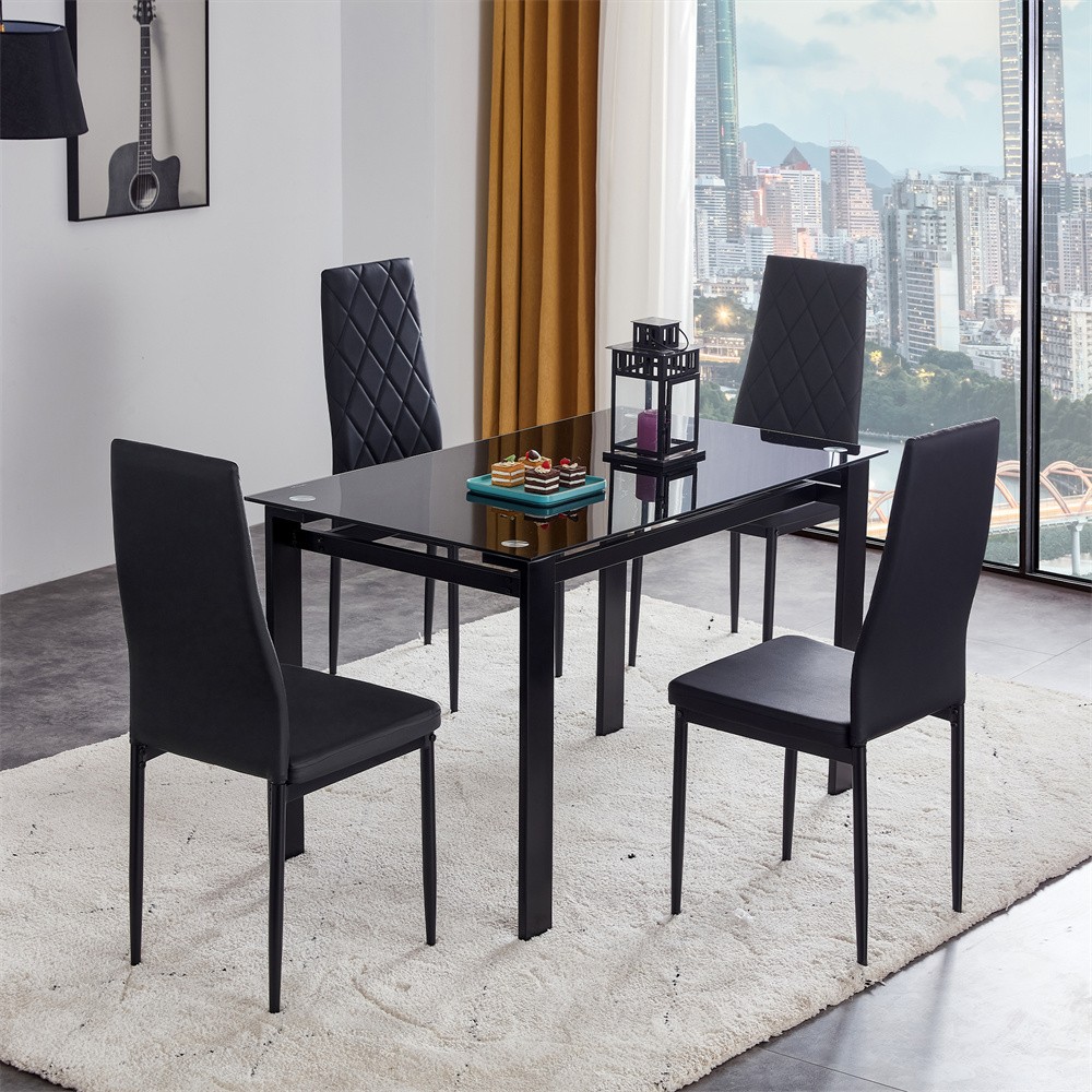 5 Piece Modern Table living Room Black Kitchen Table Rectangular Dining Tables