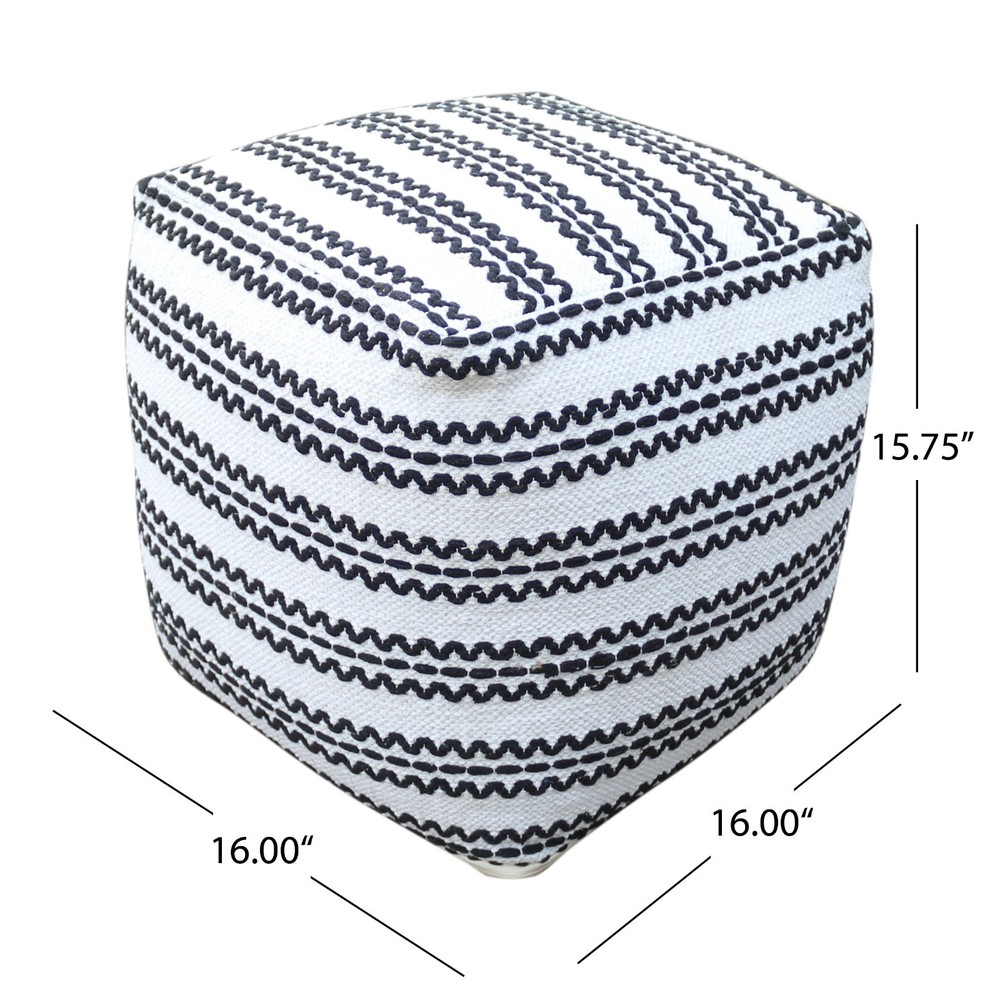 Lani Handcrafted Fabric Pouf, Natural with Black