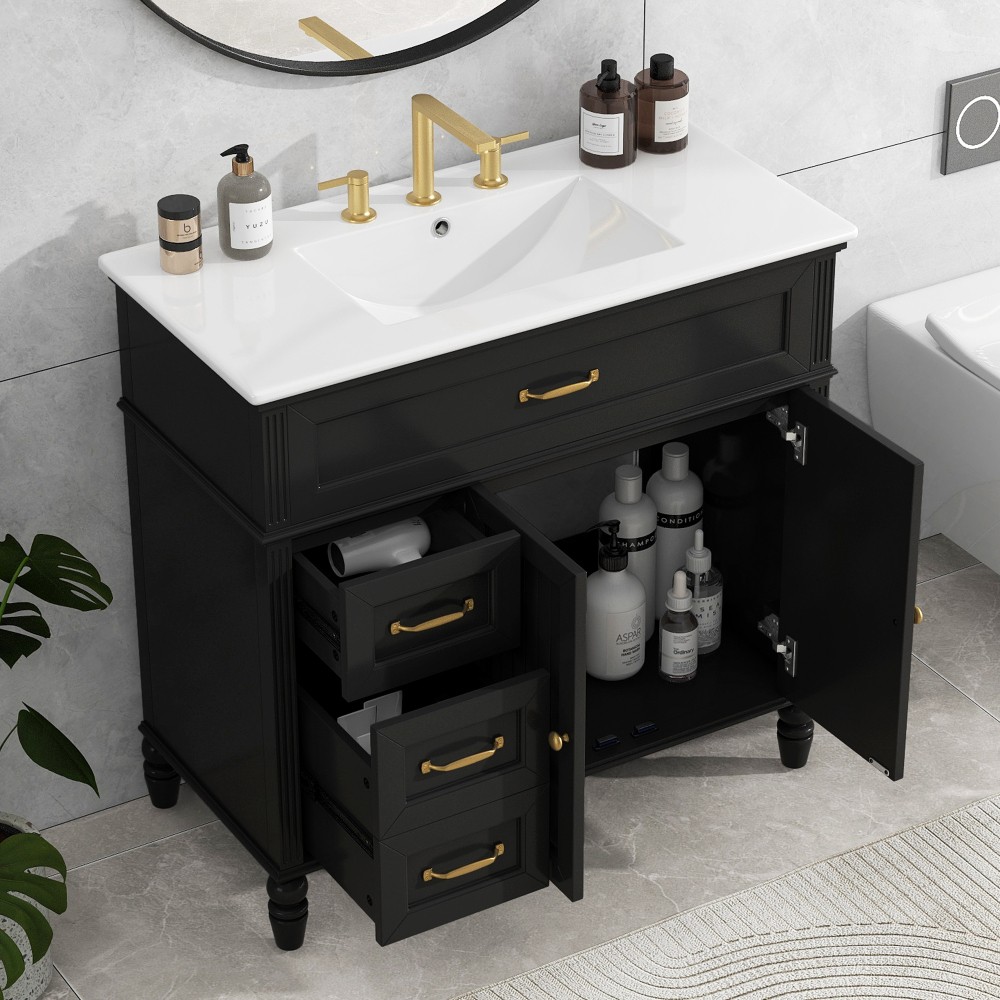 36" Bathroom Vanity with Sink, Bathroom Cabinet with Drawers, Solid Frame