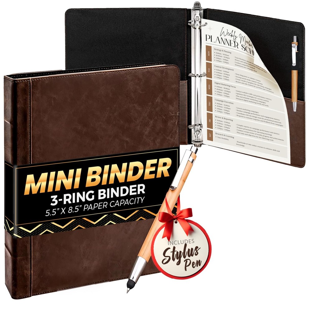 Capote Vintage Mini Professional 3 Ring Binder Organizer, Brown