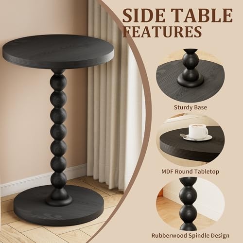 Round Side Table, Drink Table for Small Spaces, Modern Accent 1 Black
