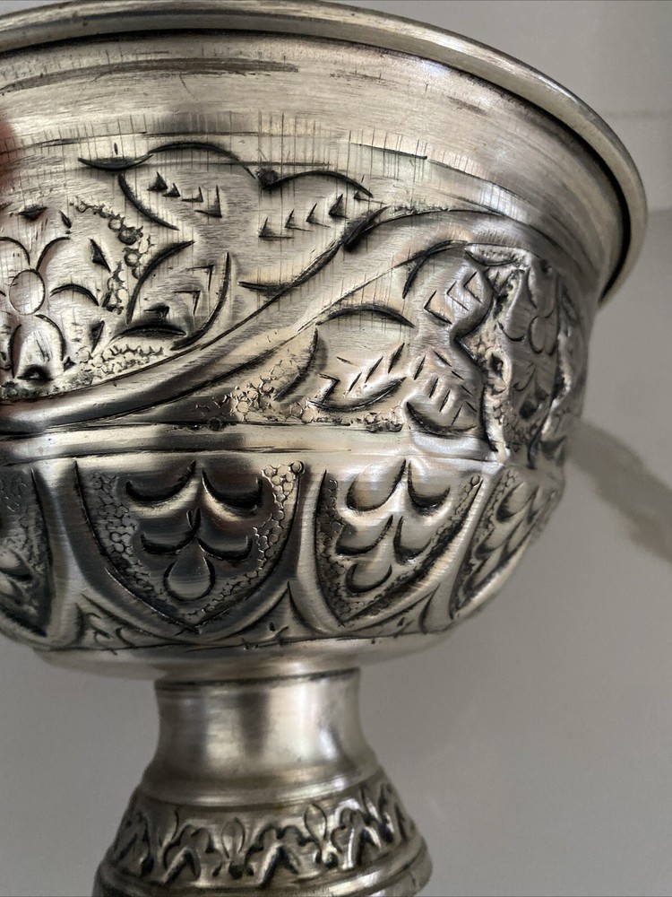 Etched Silver Silver Iron Fruit 6” Tall Bowl made in India