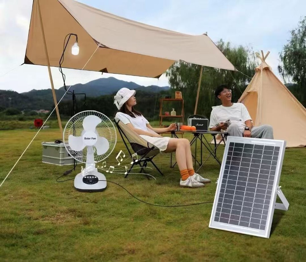 Rechargeable Modern Fan solar panel Button Control USB LED light 1 bulbs - White