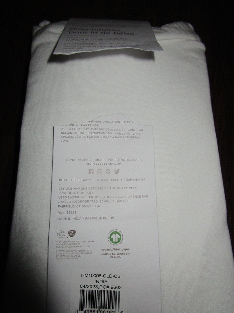 Burts Bees Baby Solid Fitted Crib Sheet Organic Cotton Cloud Crib Sheet New