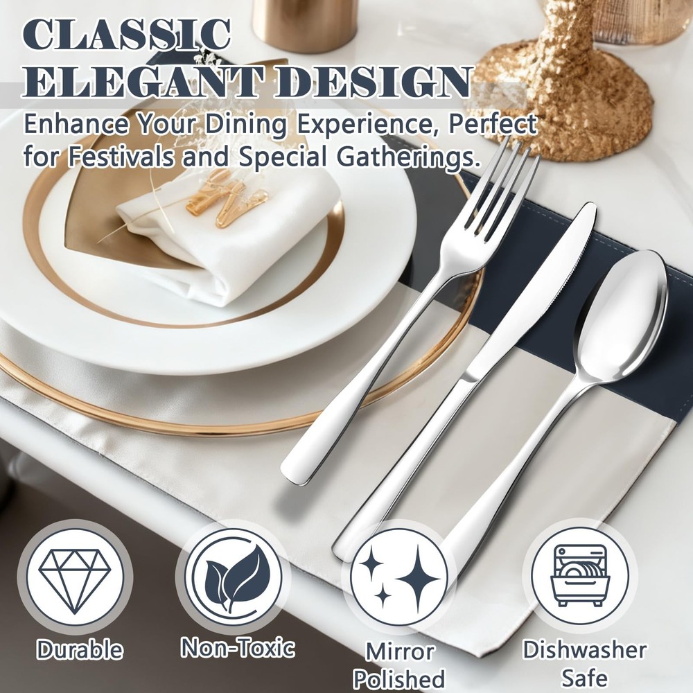 49-Piece Silverware Set with Organizer - Stainless Steel Silverware Set for 8...