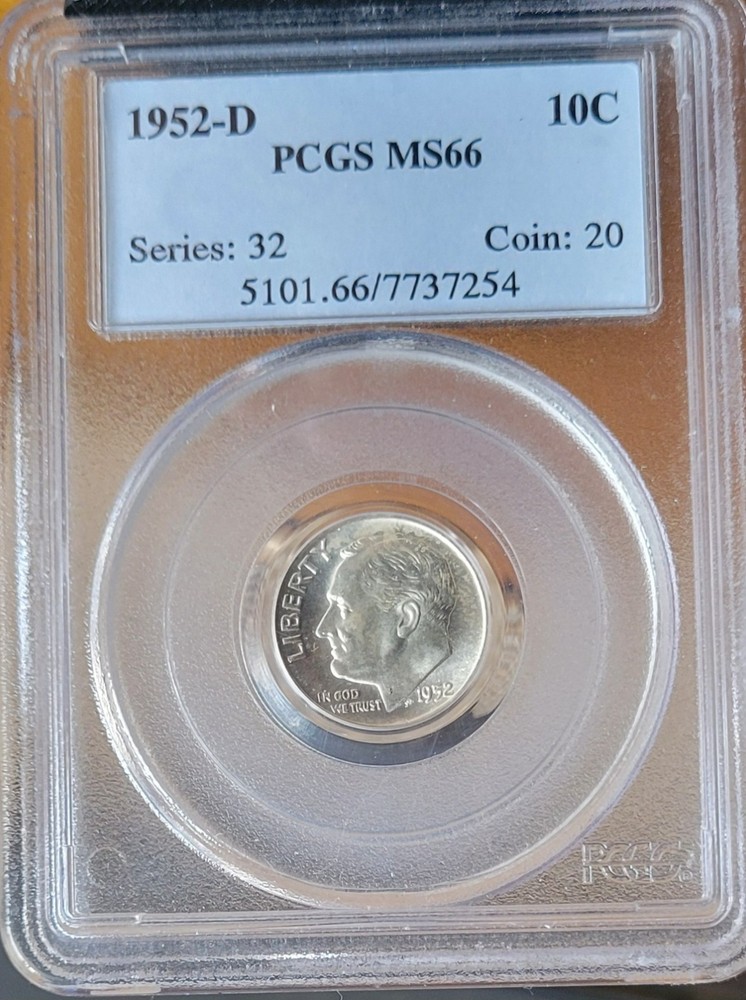 1952 D Roosevelt Dime PCGS MS 66 Blast White