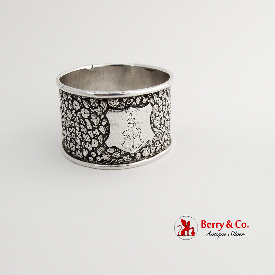 Floral Napkin Ring Double Crest German 800 Silver 1900