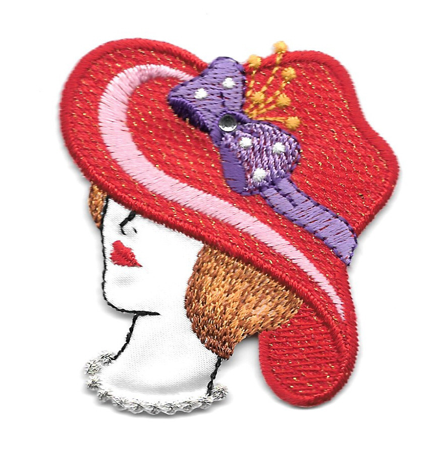 RED HAT LADY (E) ~ LEFT VIEW  ~ IRON ON APPLIQUE