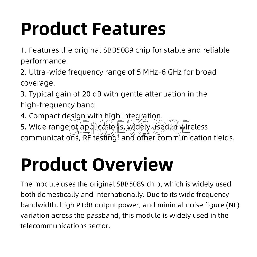 DC 5V SBB5089 Gain 20dB RF Module 5MHz~6GHz RF Power Amplifier Front-end module