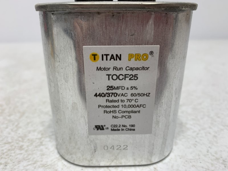 Titan Pro TOCF25 Run Capacitor 25 MFD 440/370V Oval