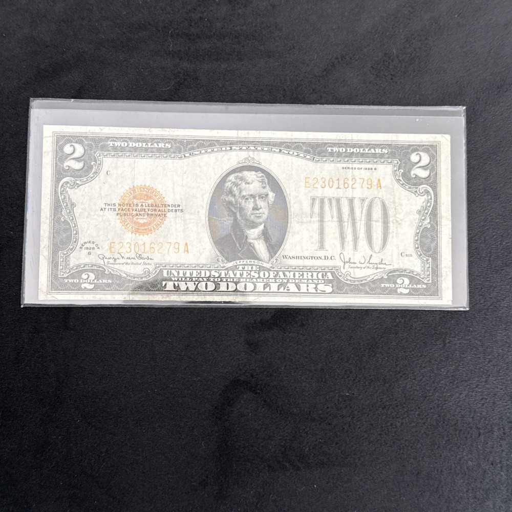 1928 G $2 Dollar Bill Yellow / Seal Note