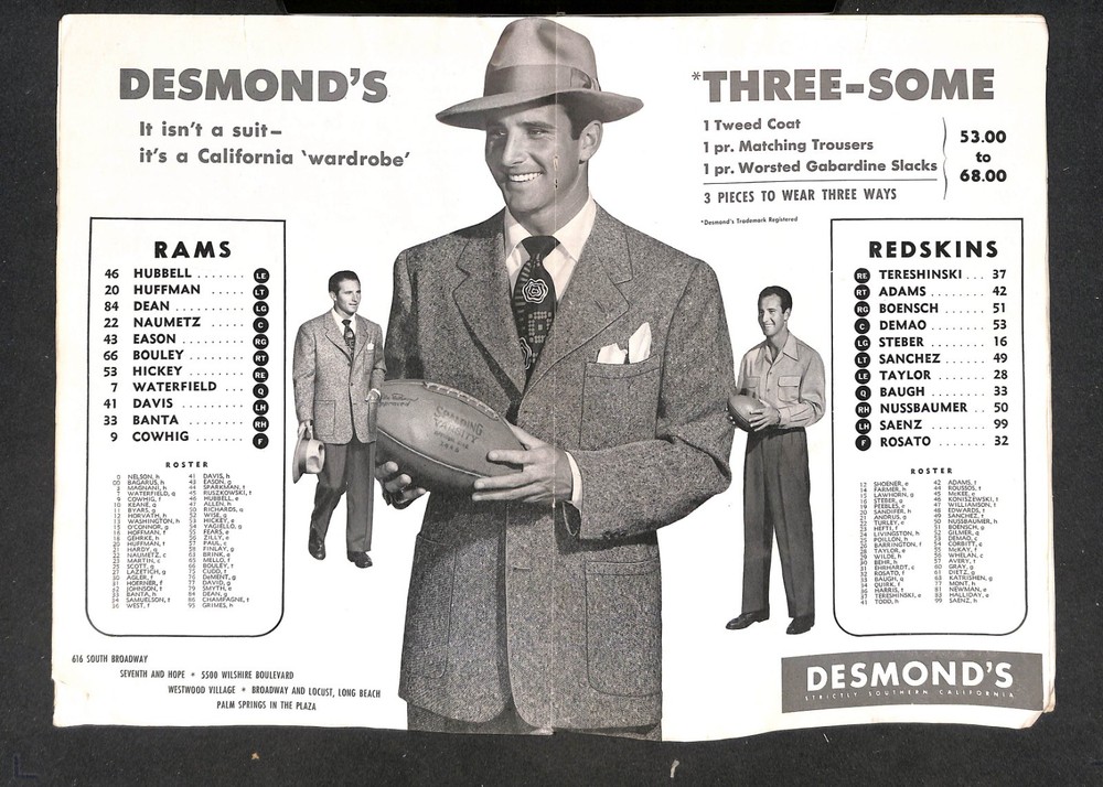 SEPTEMBER 2, 1948, WASHINGTON REDSKINS @ LOS ANGELES RAMS PROGRAM