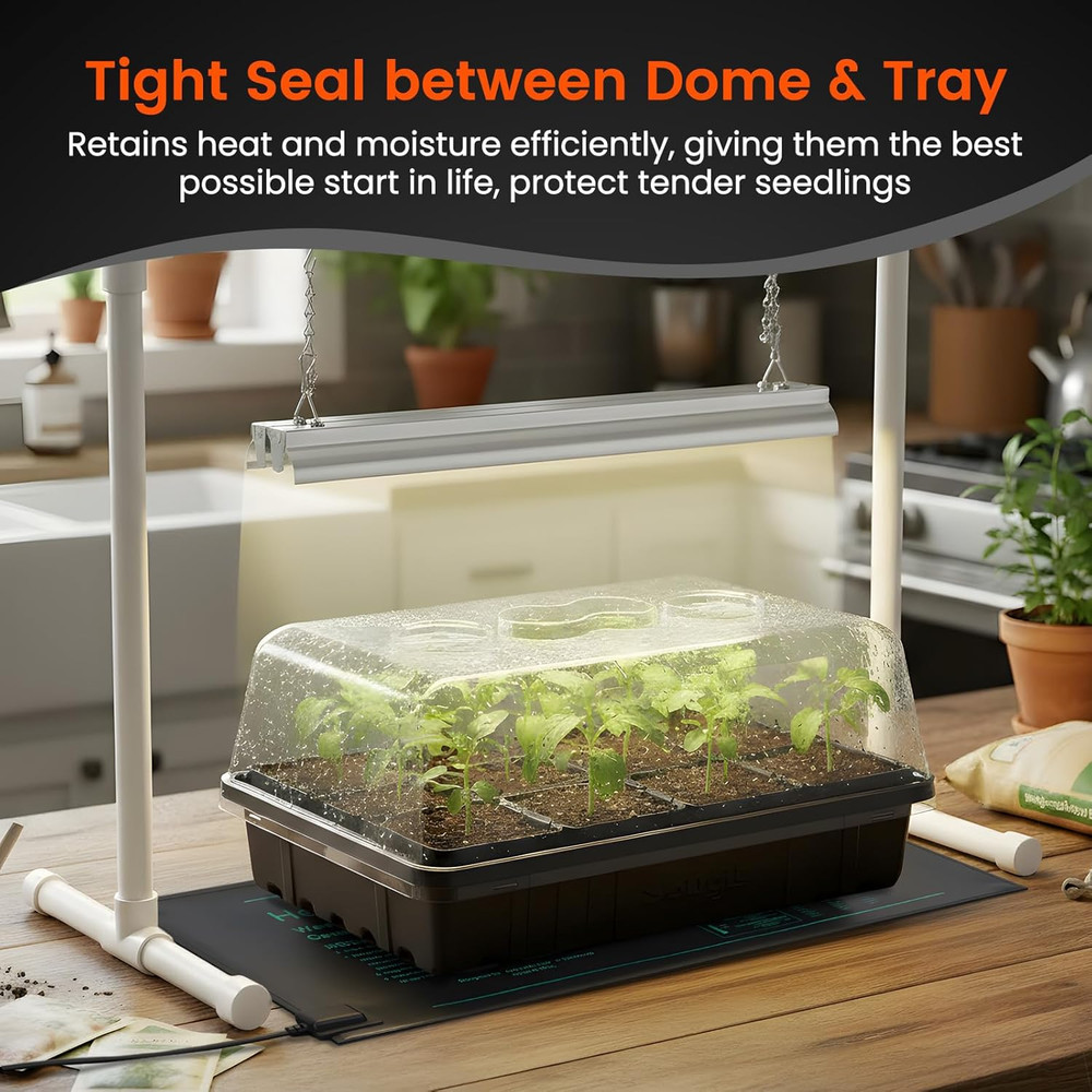 [Thick Plastic] 3-Set Strong Seed Starter Trays with 5" Humidity Domes for Seed