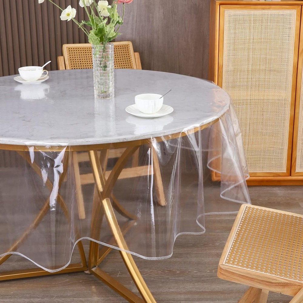 Clear Round Plastic Tablecloth Protector Waterproof 70 (Round),