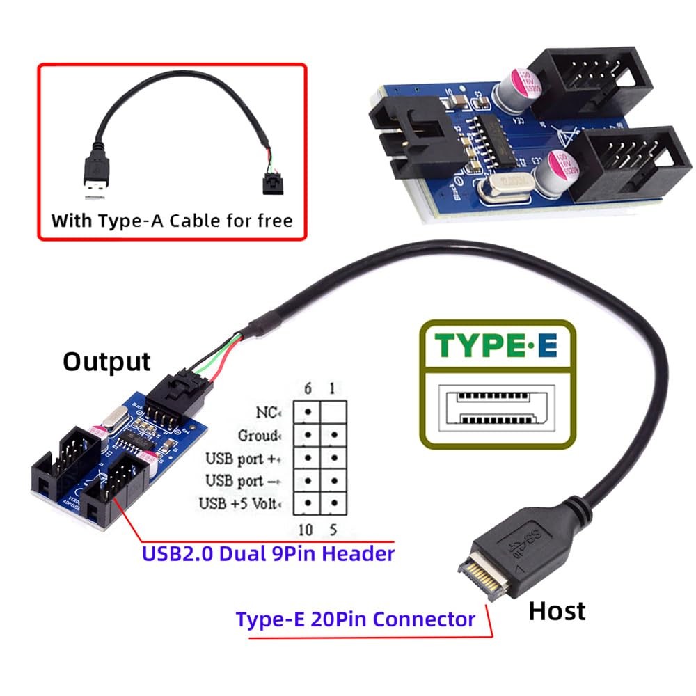 USB 3.1 TypeE Front Panel Header To 4 Pin IDC Housing TypeA HUB Adapter