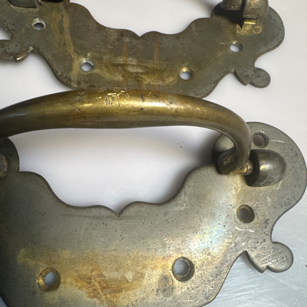 2 RARE MASSIVE 18TH CENTURY CHIPPENDALE BRASS DRAWER /PULL / HANDLE 7”