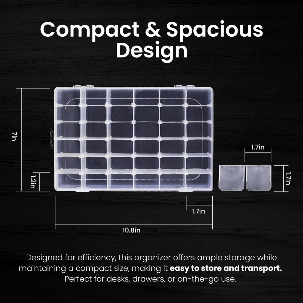 8pack 36 Grids Plastic Clear Organizer Box bead Storage Containers with Adjus...
