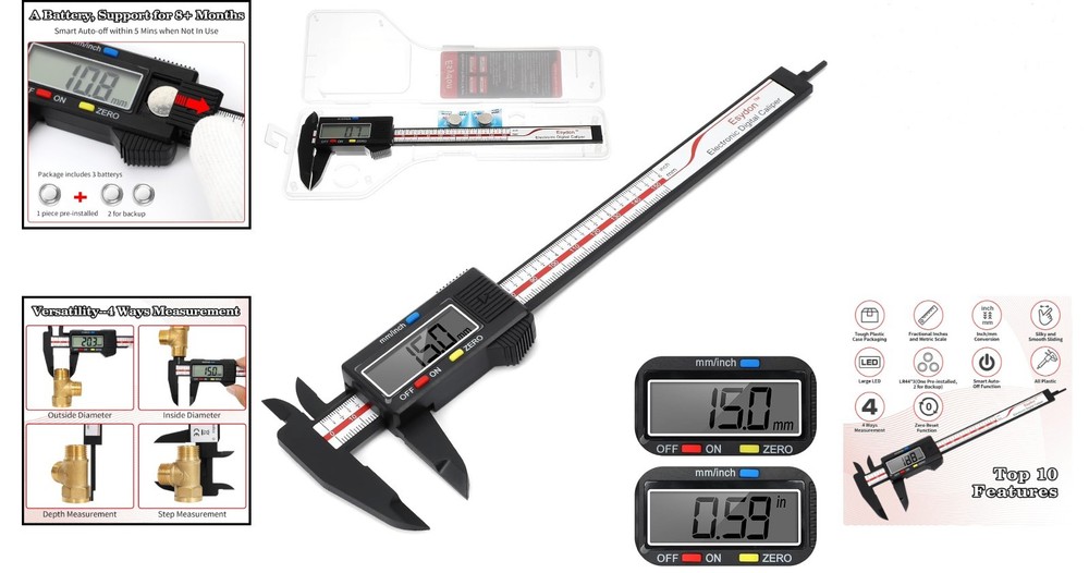 Versatile 6 Inch Digital Caliper - Accurate Measurement Tool for Home Projects