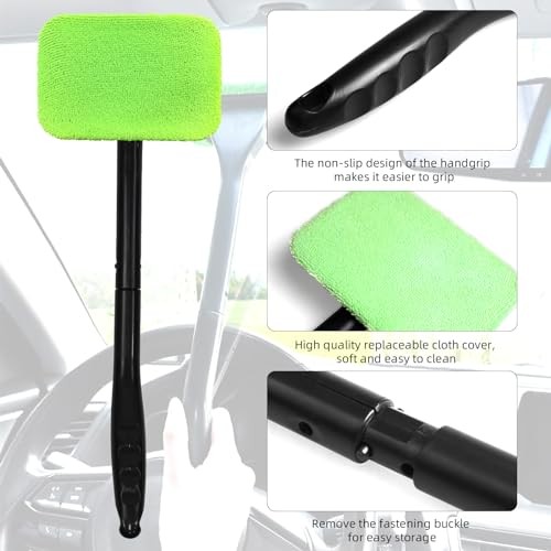 Car Windshield Cleaning Tool, Microfiber Auto Window Cleaner Set with 2