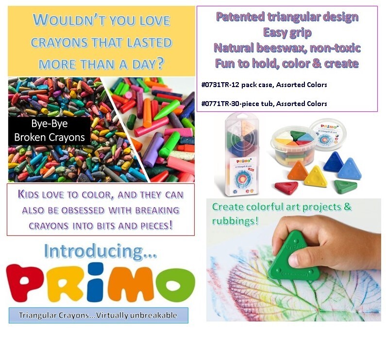 Primo Triangular Crayons, 6 Colors, Virtually Unbreakable & User Grip Friendly