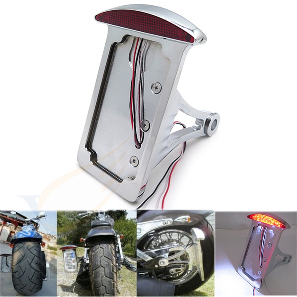 Side Mounted Verticle Chrome License Plate Assembly LED Tail Brake Light