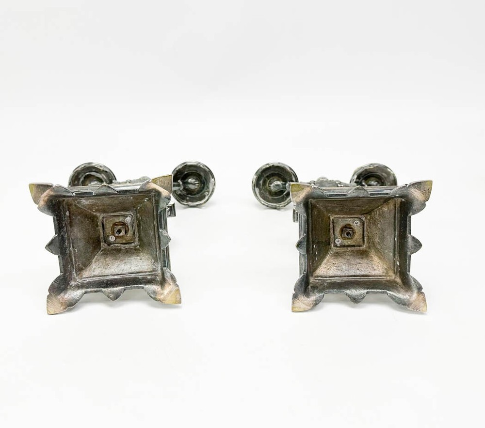 Pair Figural Squires Silver Plate Candlestick Holders circa 1900