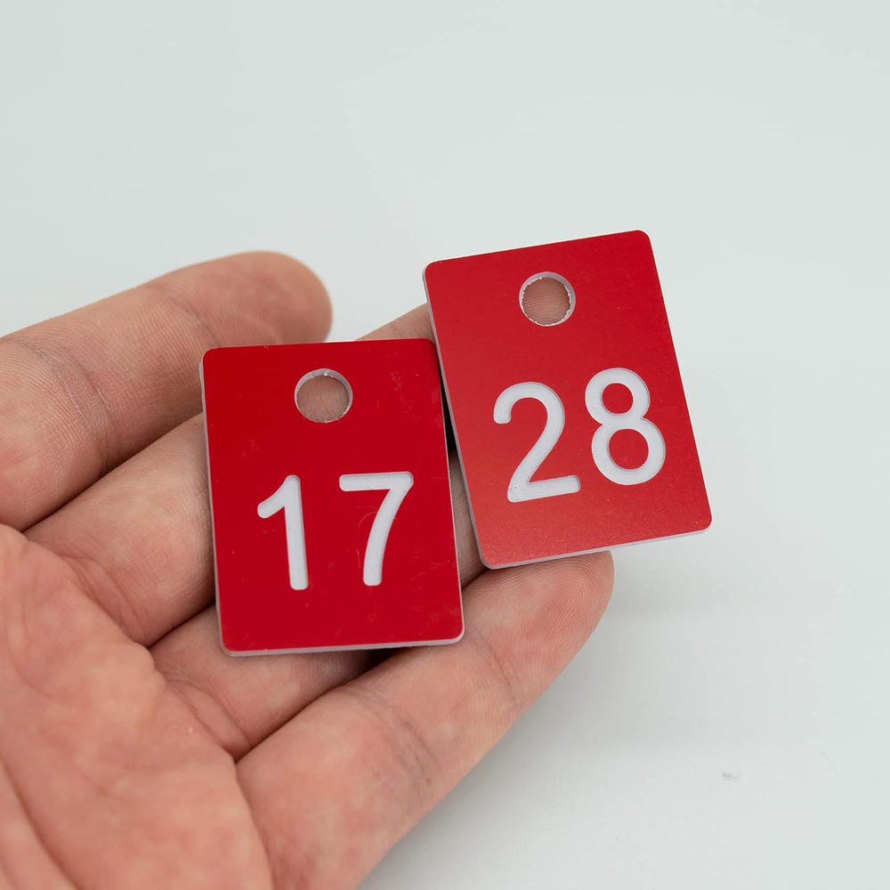 ABS Plastic Numbered Tags for Rectangle Key Number Disc with Hole (1-50, Red)