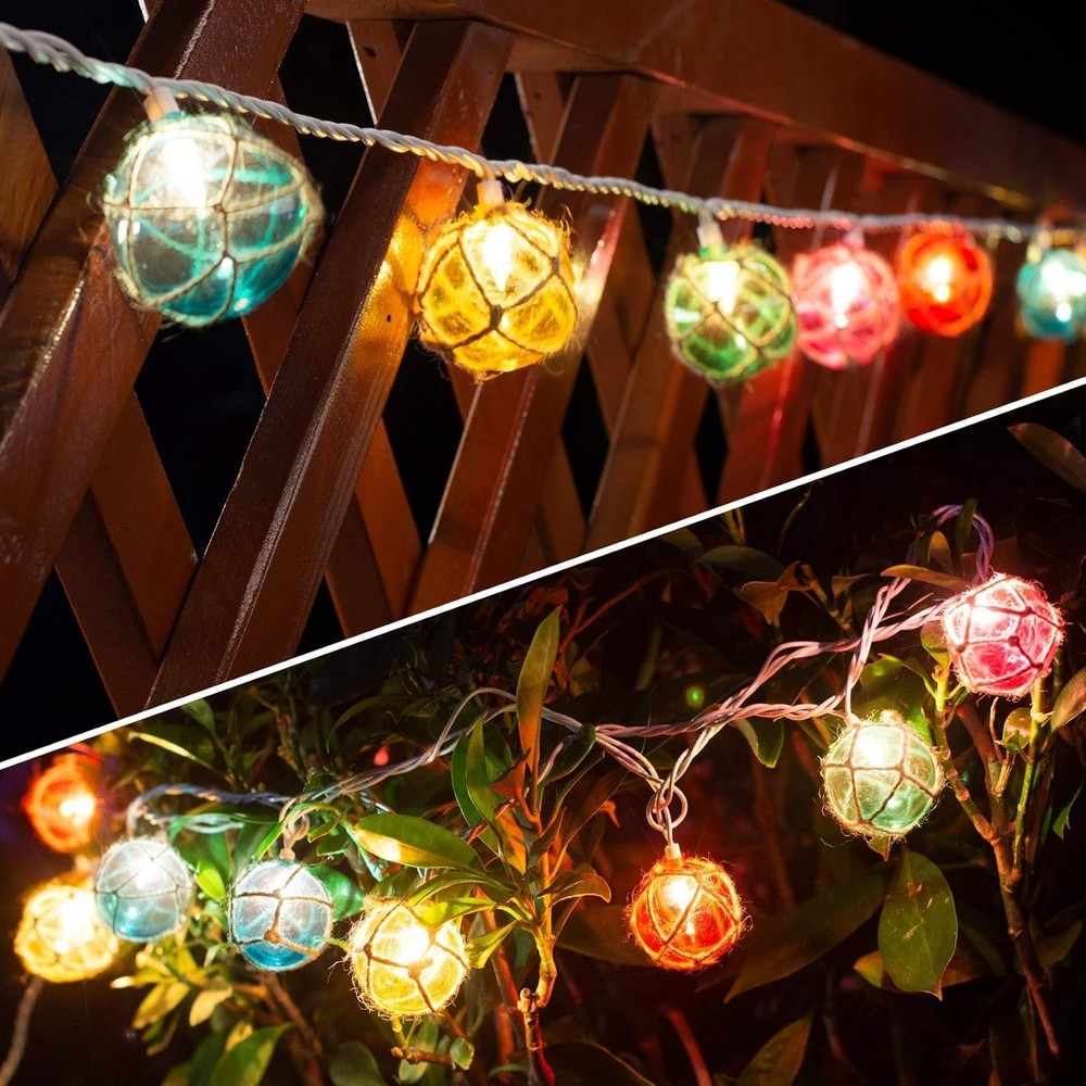 Nautical Fishing Float String Lights Set, 10 Multicolor Waterproof Decor