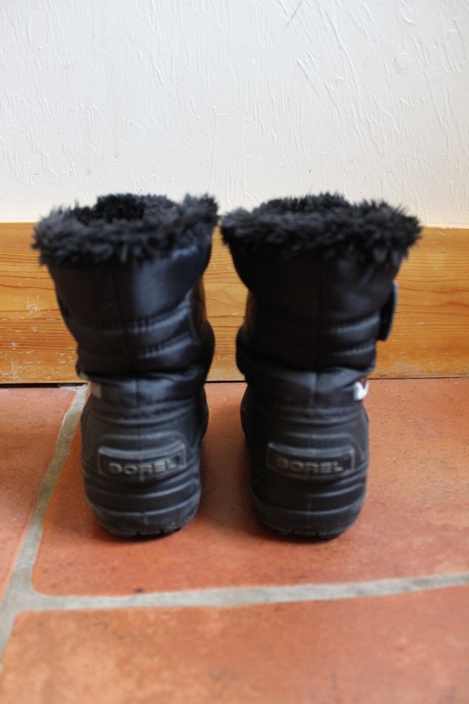 Sorel Black Commander Rubber Nylon Hook & Loop Snow Winter Boot Boys US 7