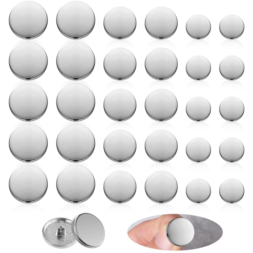 Metal Buttons, 30 Pcs Silver Round Flat Buttons for Clothes small,