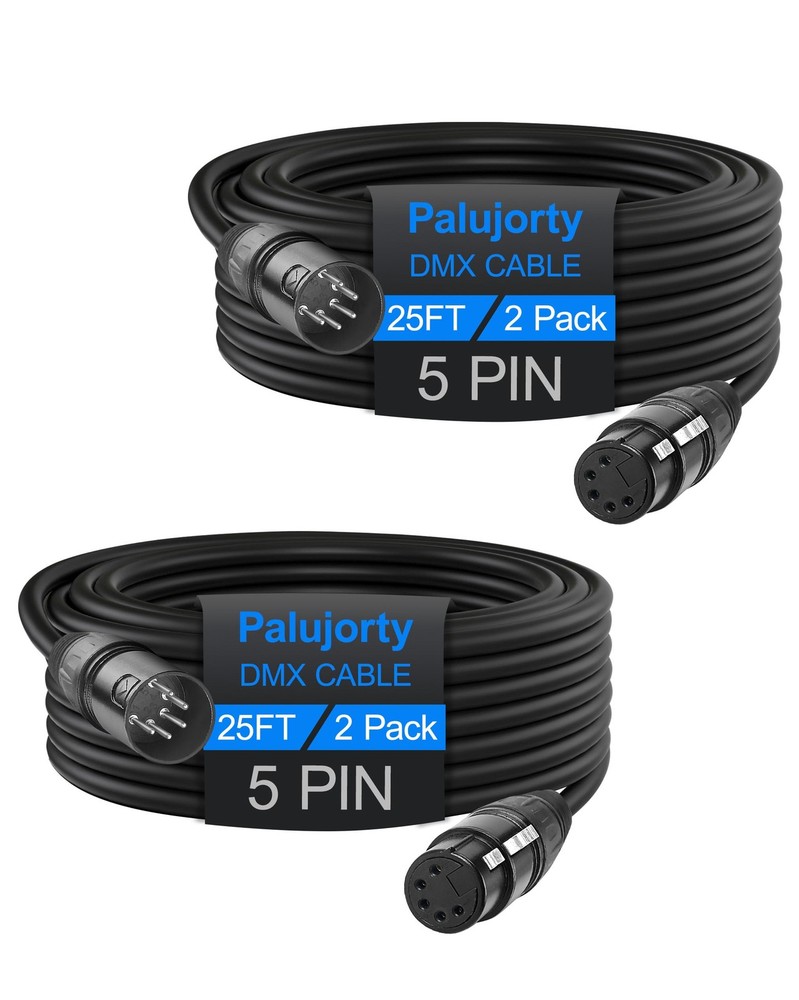 2-Pack 25FT 5-Pin DMX Cable with 3 Conductors for Stage Lighting Controller