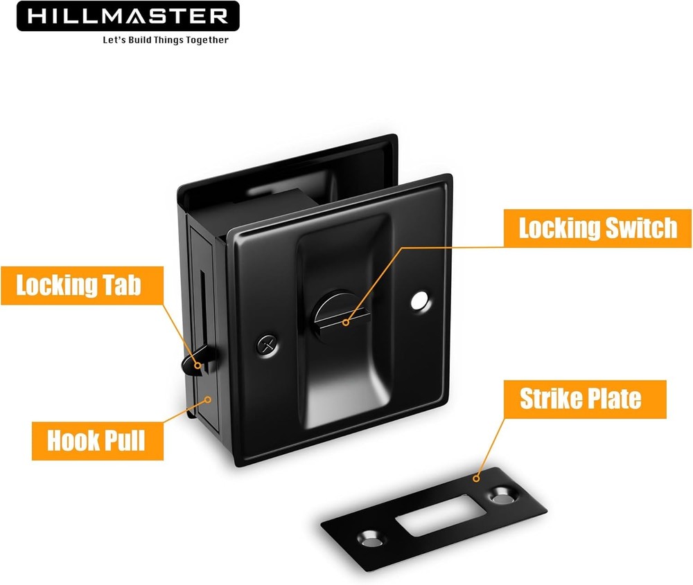 Pocket Door Hardware, Matte Black Solid Brass Lock 1 Pack,