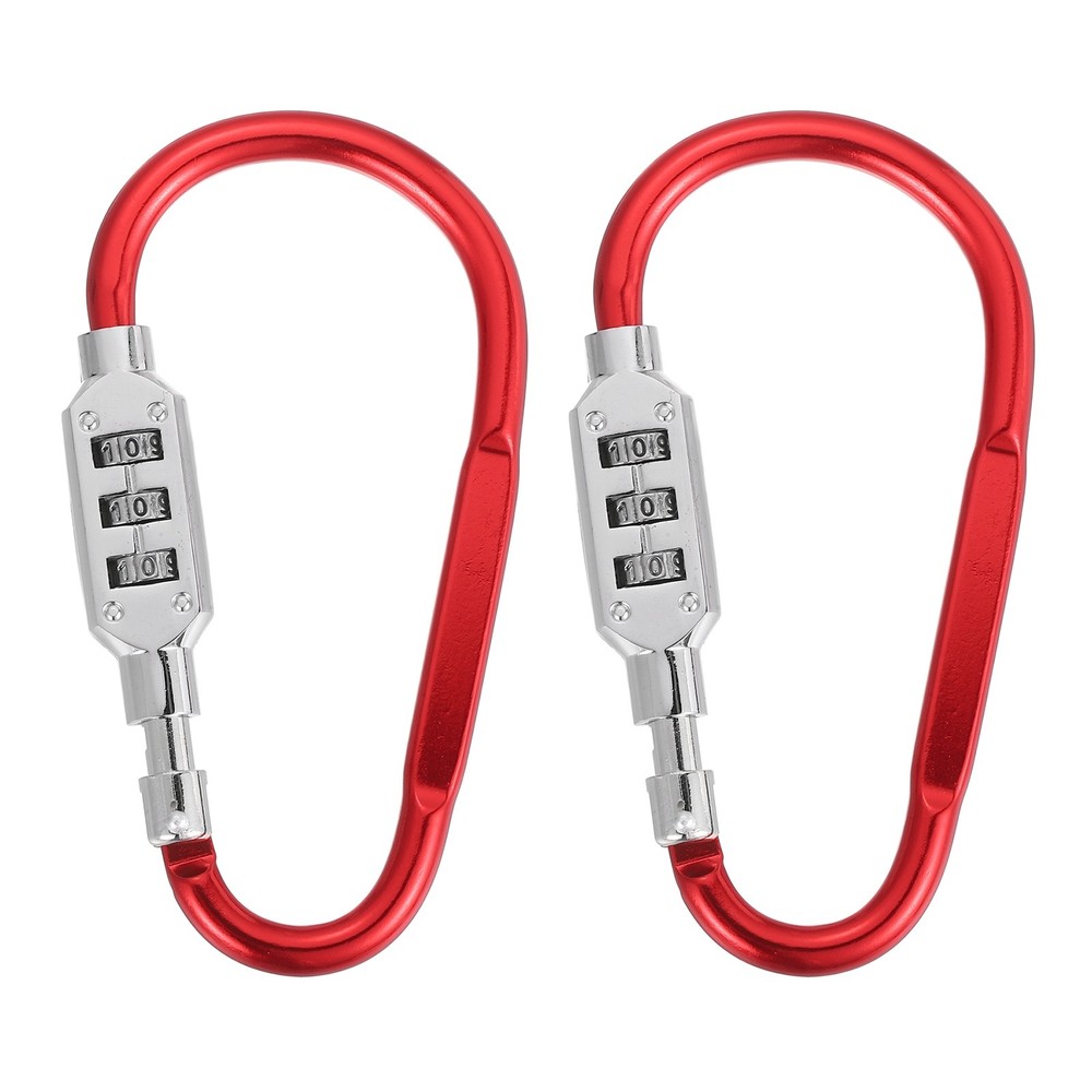 2 Pcs 4.8" x 2.4" D-Shaped 3-Digit Code Combination Lock D-Ring Clip, Red
