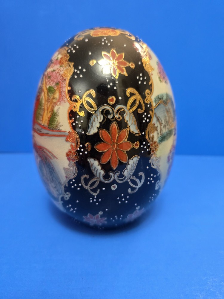 Hand Painted Oriental Porcelain Large Egg