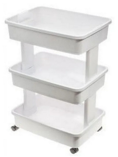 3-Tier Plastic Multi-Purpose Rolling Laundry Cart, Arctic White, Case Pack 1