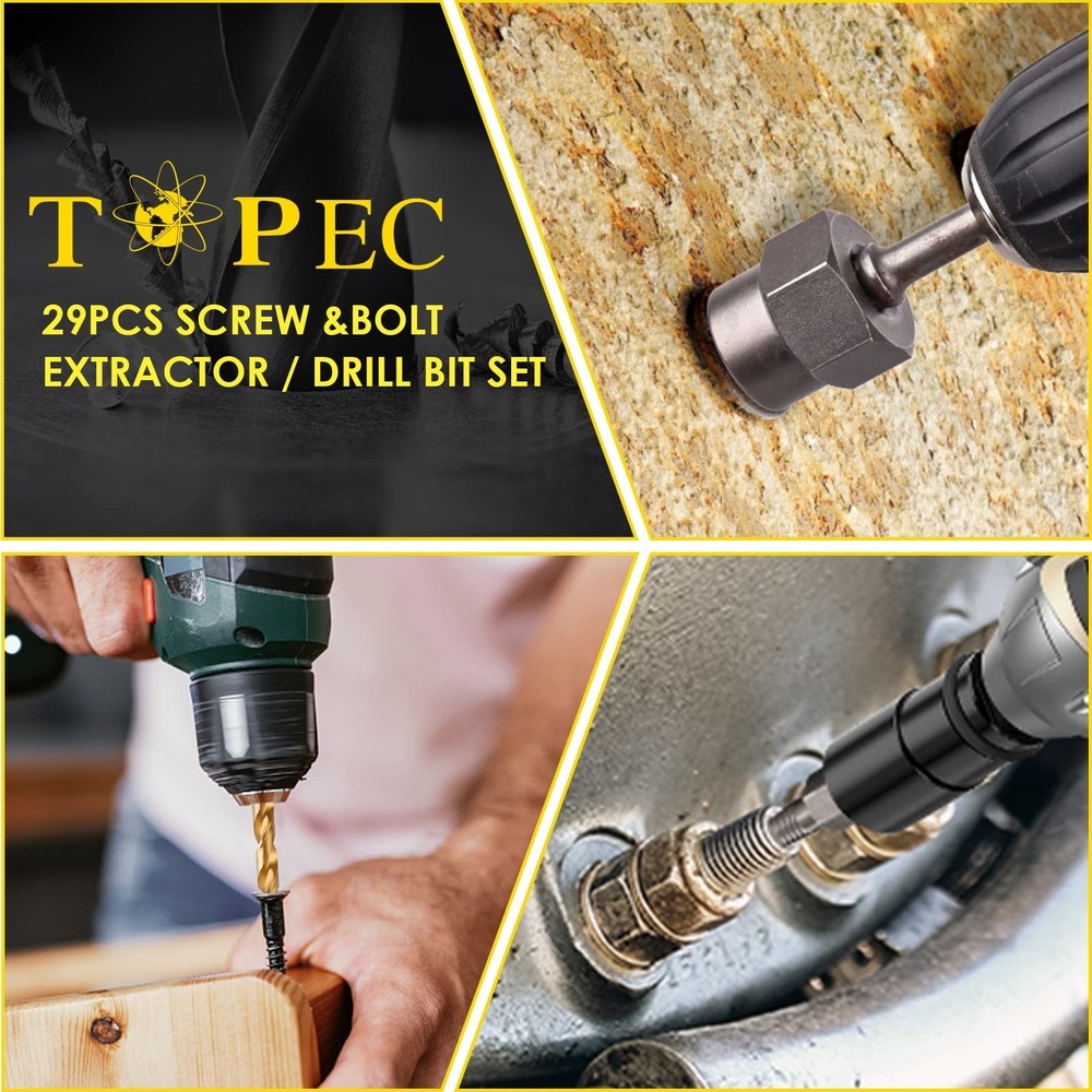 Topec Bolt Extractor Kit, 29 Piece Screw Extractor and Left Hand Drill Bit Se...