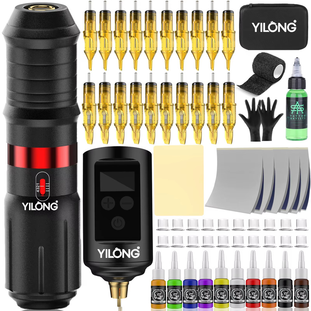 Professional Tattoo Machine Kit Complete Wireless Rotary Machine Pen Set with 13