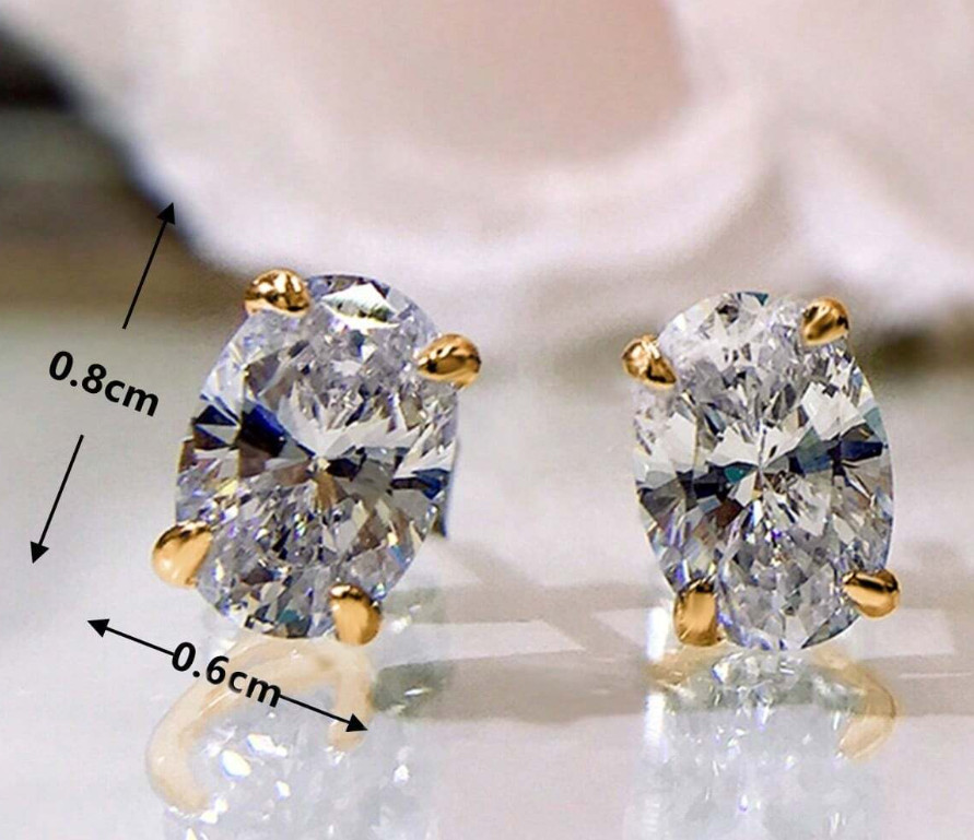 2Ct Lab Created Oval Cut Diamond Solitaire Stud Earrings 18K Gold Plated