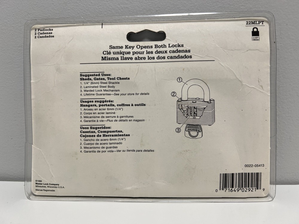Master Lock 22T Keyed 2 Padlock Set Same Key Opens Both Locks 38mm NEW