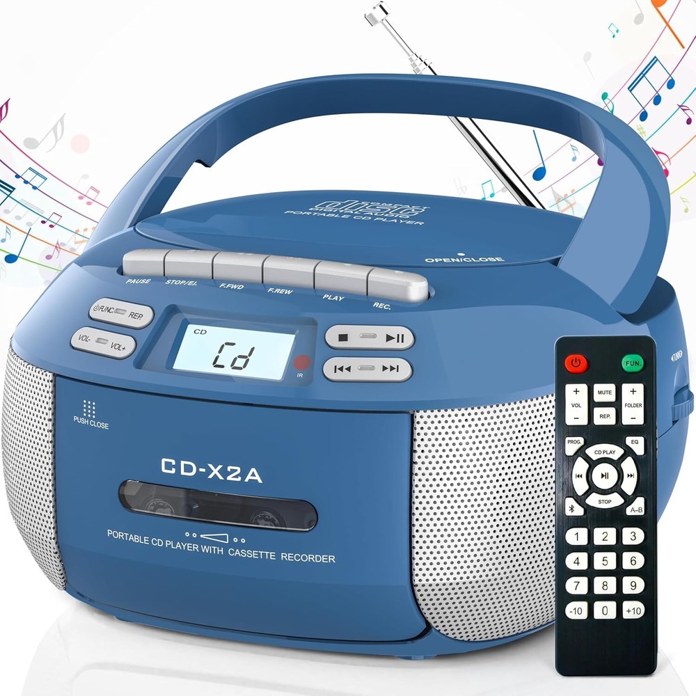 Compact Wireless Bluetooth Boombox with Cassette Player and Remote Functionality