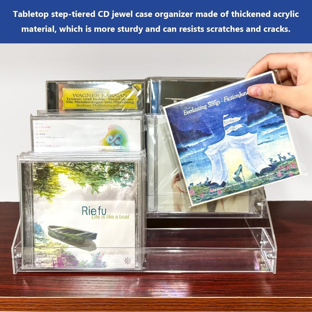 3Tier Clear Acrylic CD Holder Cascading CD Storage Rack,DVD/CD Display Rack